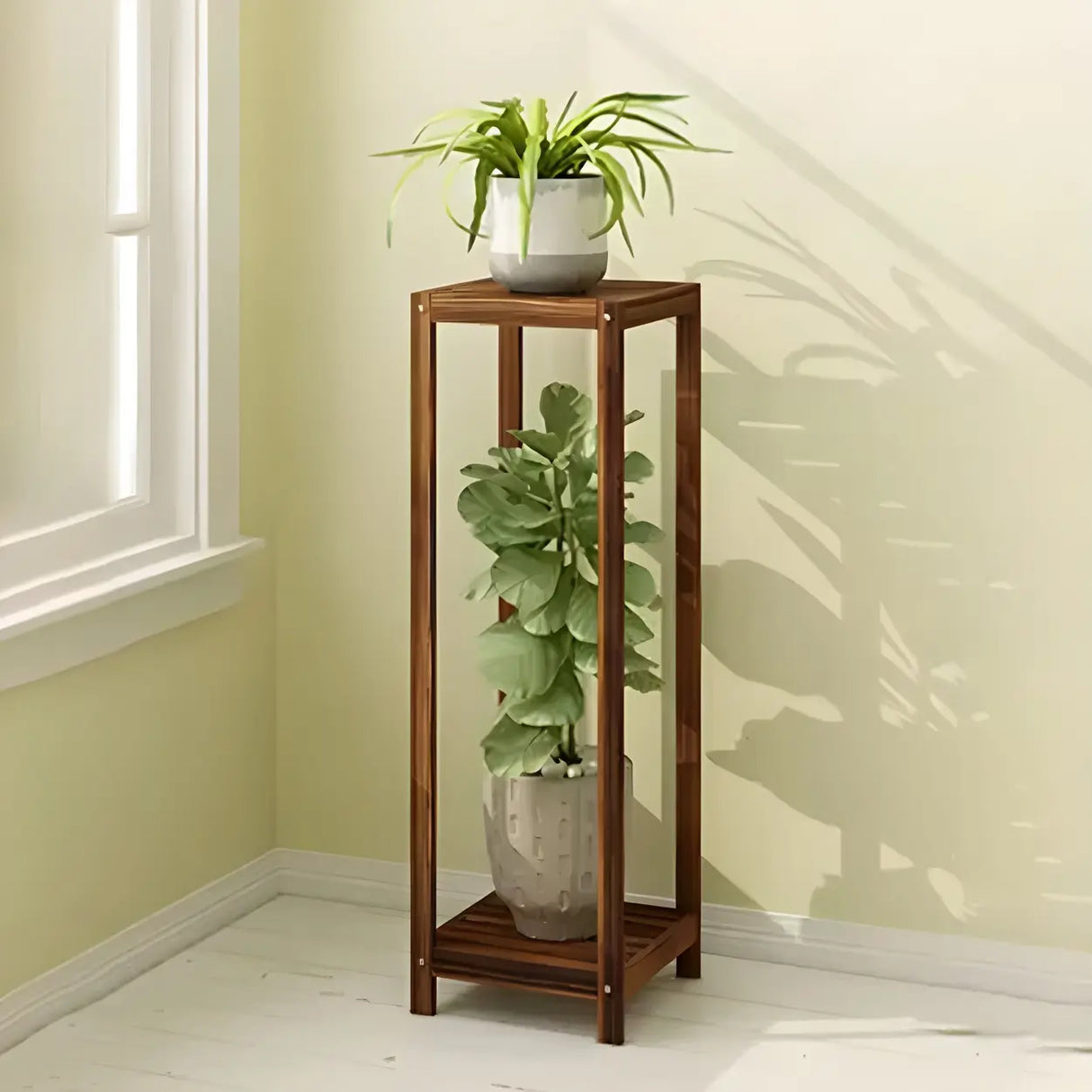 Modern Straight Leg Solid Wood White Square Plant Stand Image - 5