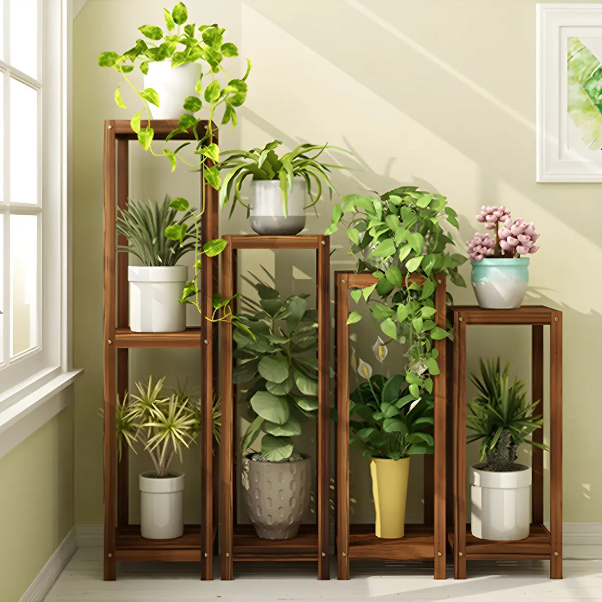 Modern Straight Leg Solid Wood White Square Plant Stand Image - 6