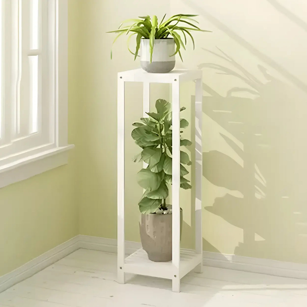Modern Straight Leg Solid Wood White Square Plant Stand Image - 7