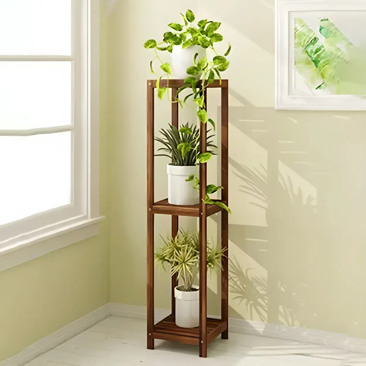 Modern Straight Leg Solid Wood White Square Plant Stand Image - 9