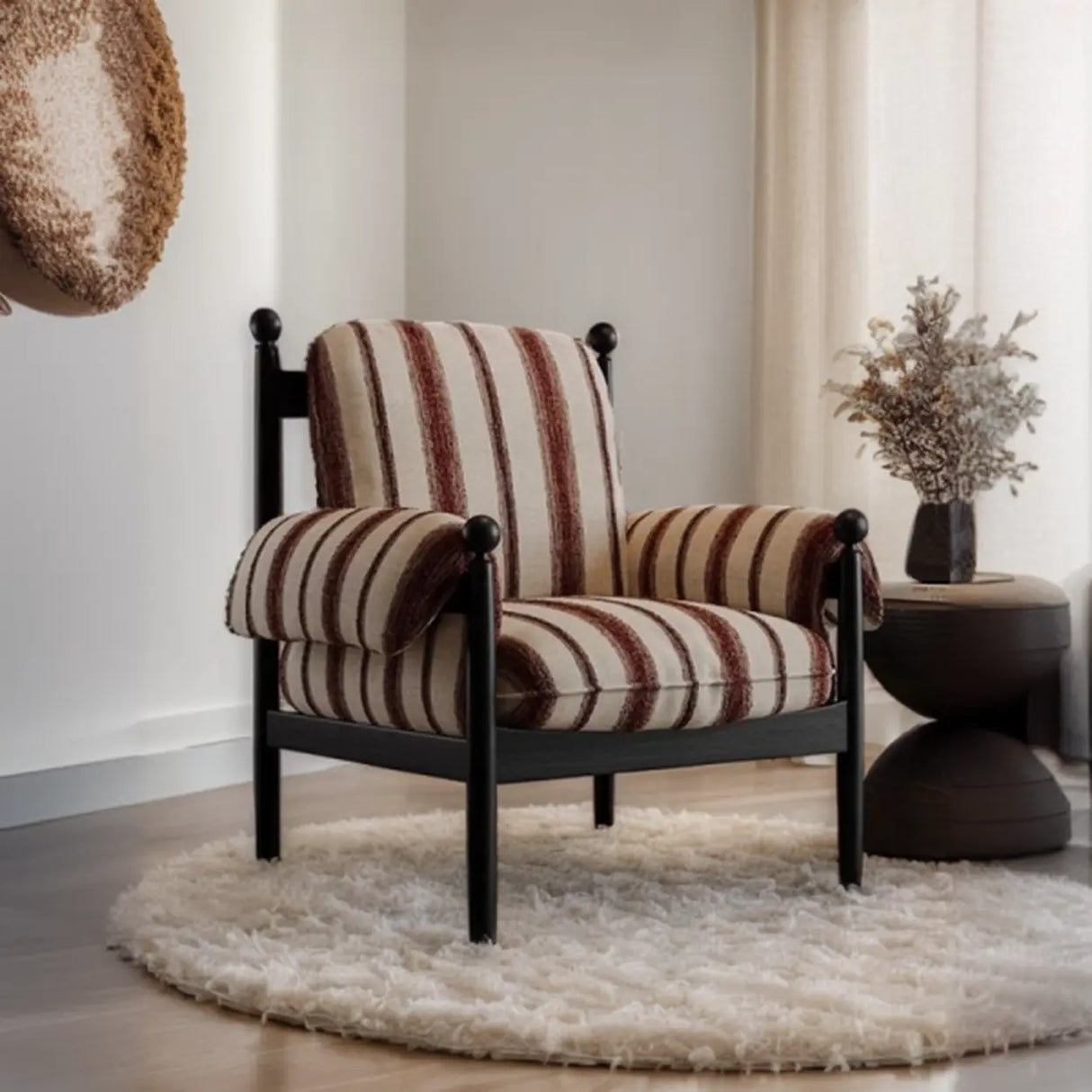 Modern Striped Armrest Brown Accent Chair With Slipcover Image - 1