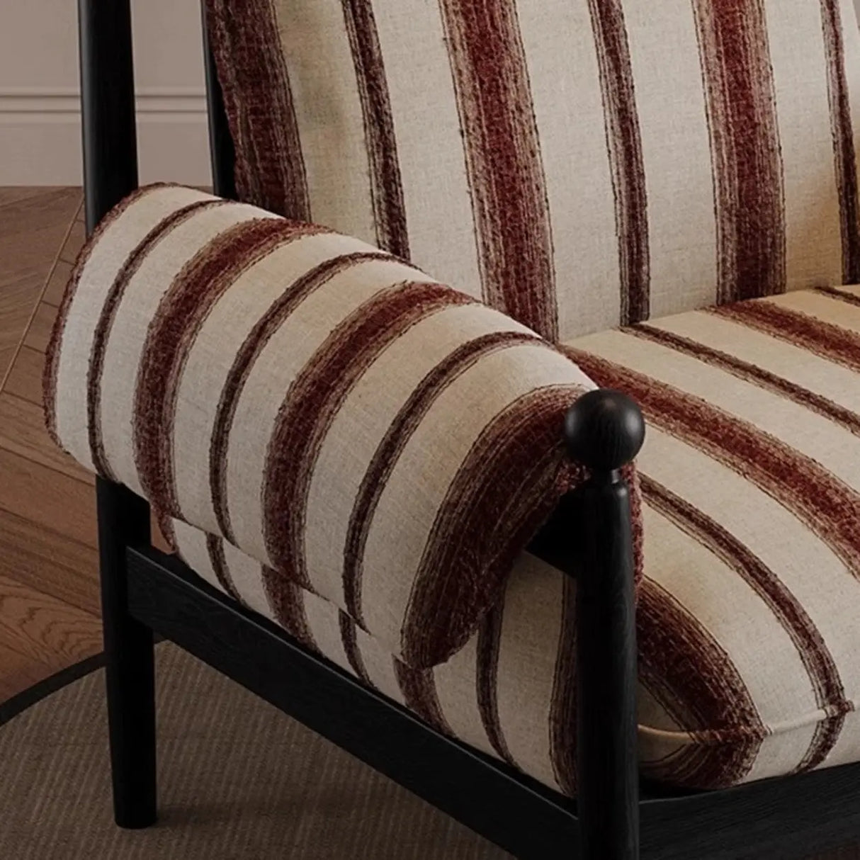 Modern Striped Armrest Brown Accent Chair With Slipcover Image - 10