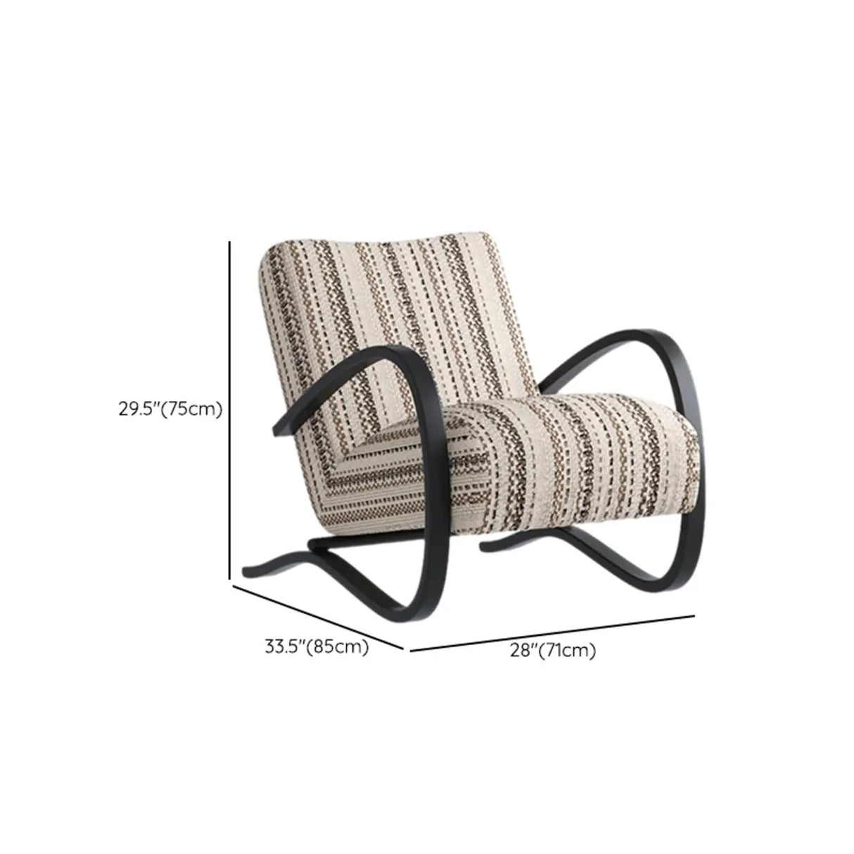 Modern Striped Reclining Lounge Accent Chairs with Curved Arms