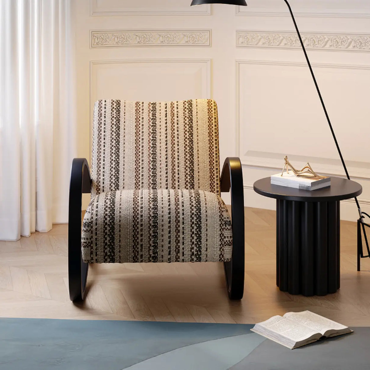 Modern Striped Reclining Lounge Accent Chairs with Curved Arms Image - 4