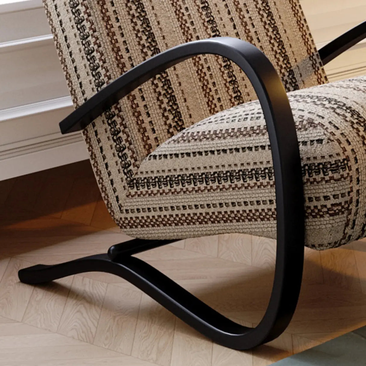 Modern Striped Reclining Lounge Accent Chairs with Curved Arms Image - 8