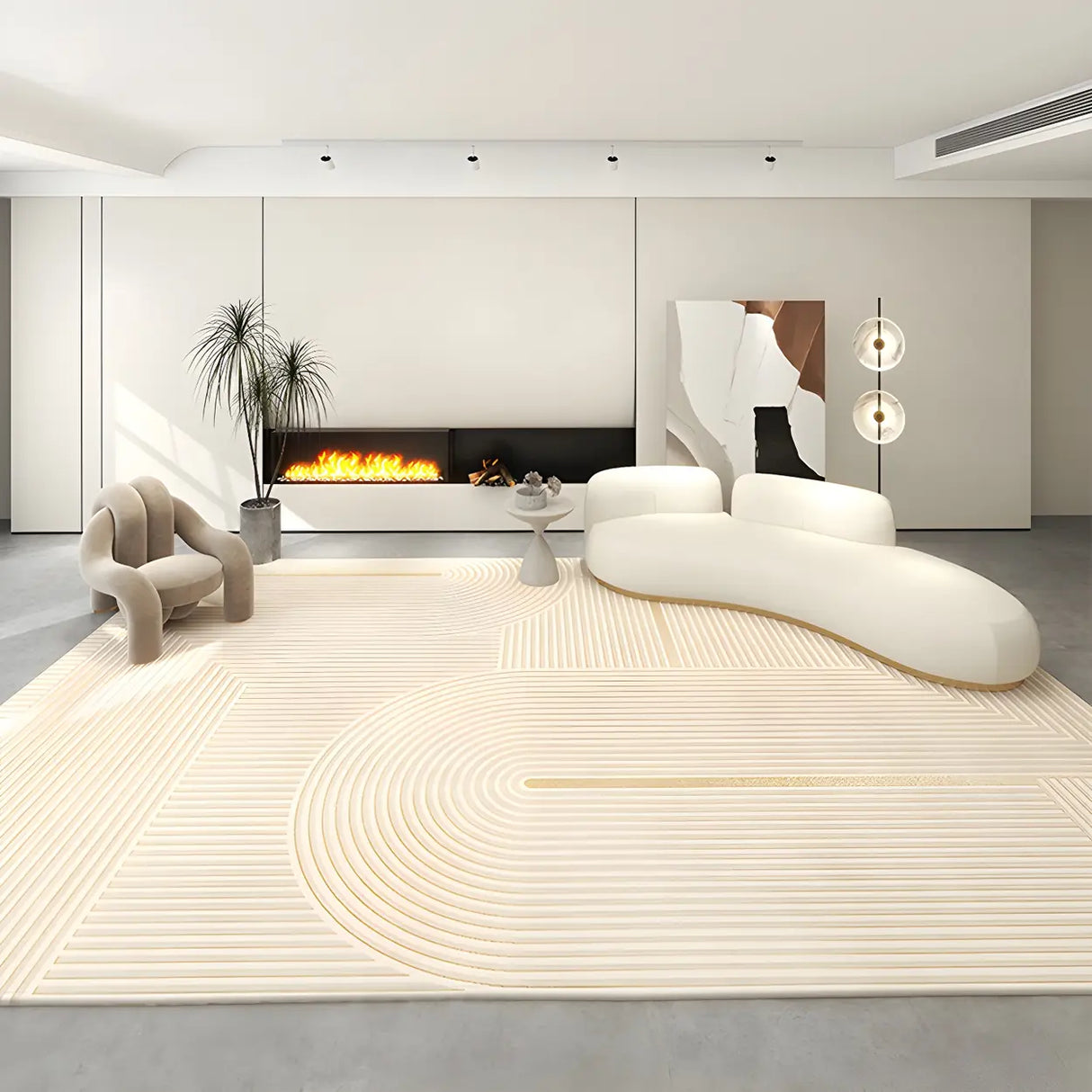 Modern Striped Rectangle Fabric Apricot Medium Area Rug Image - 10