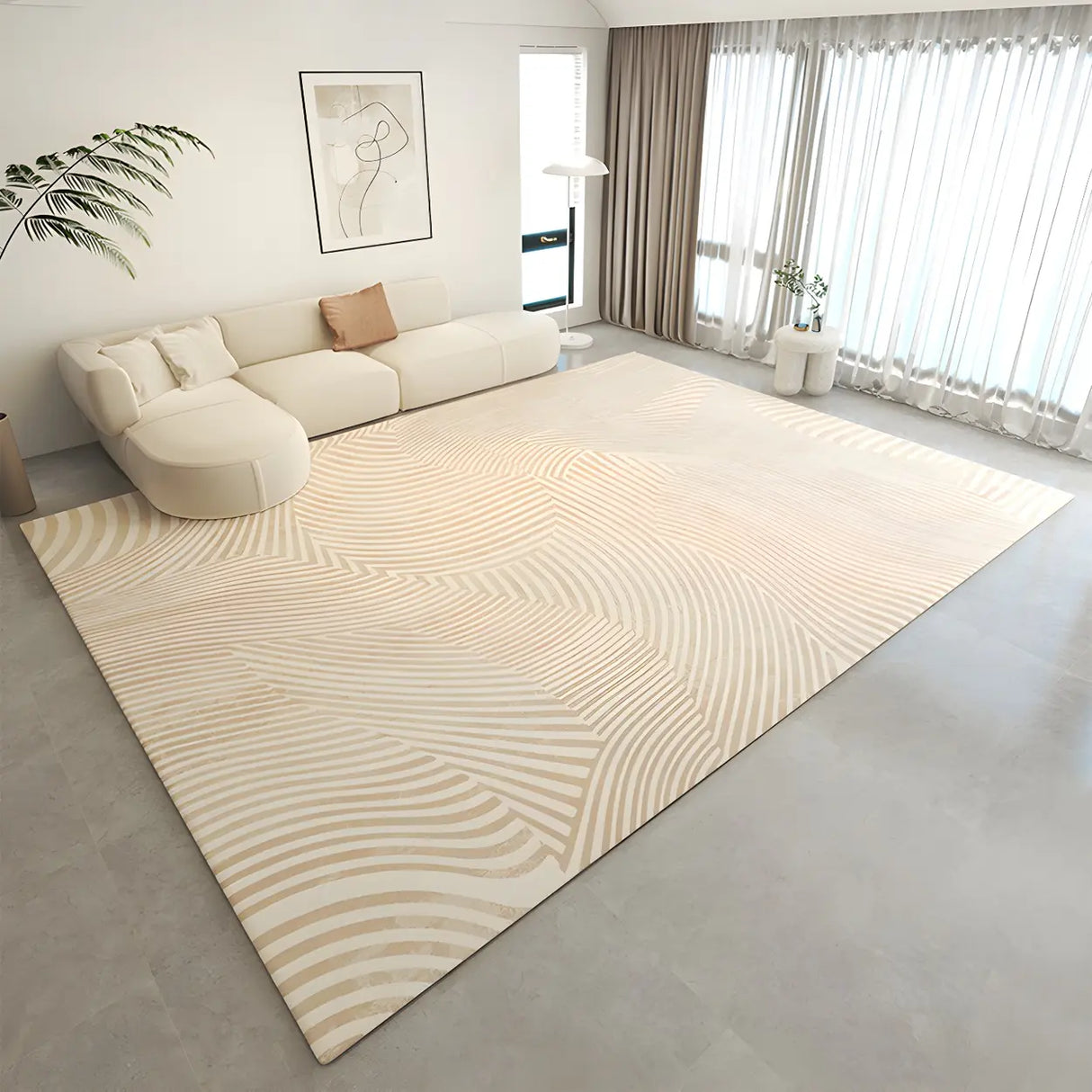 Modern Striped Rectangle Fabric Apricot Medium Area Rug Image - 11