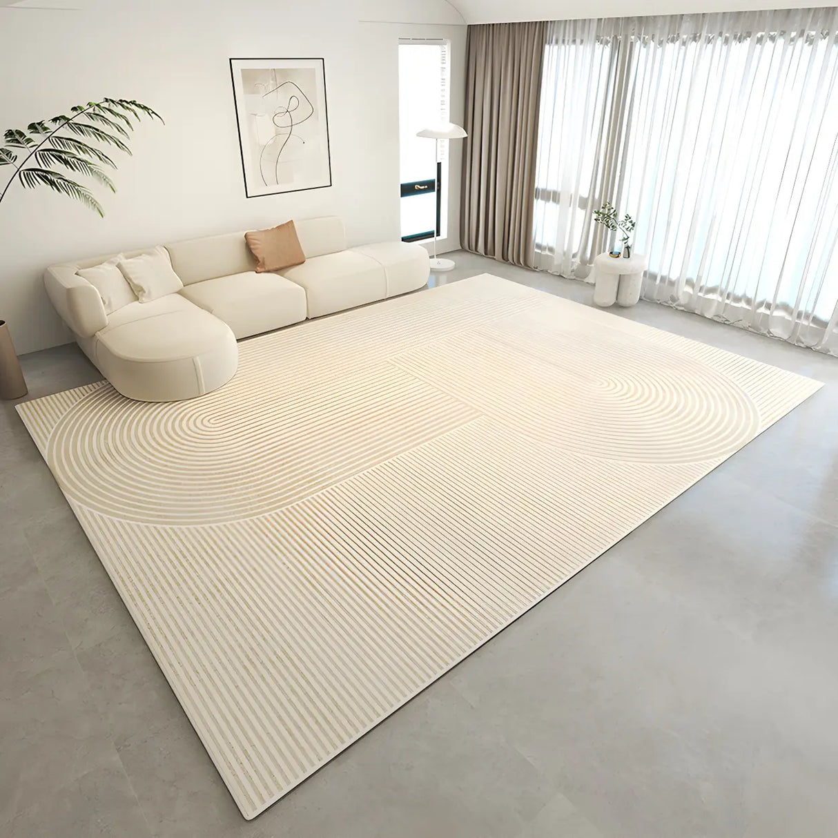 Modern Striped Rectangle Fabric Apricot Medium Area Rug Image - 15