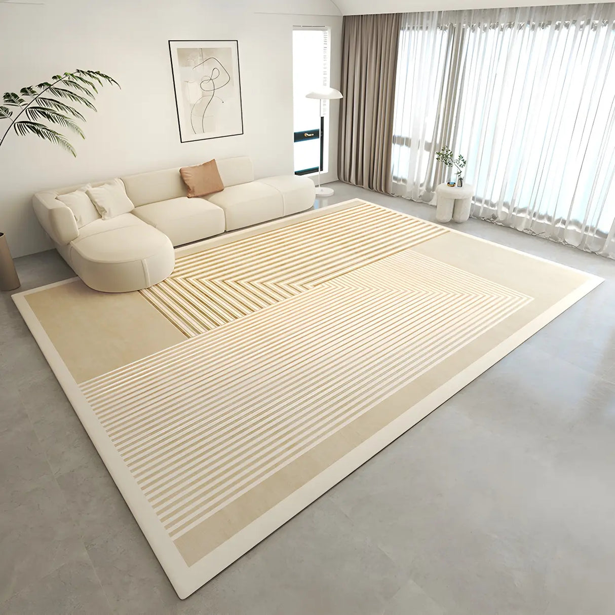 Modern Striped Rectangle Fabric Apricot Medium Area Rug Image - 16