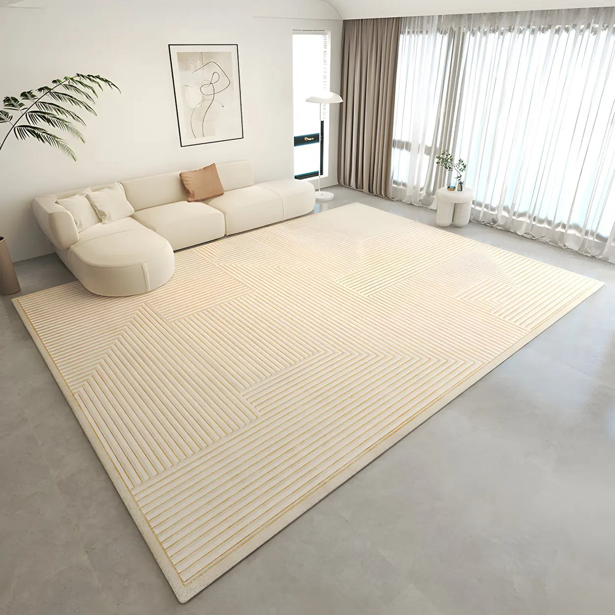 Modern Striped Rectangle Fabric Apricot Medium Area Rug Image - 18