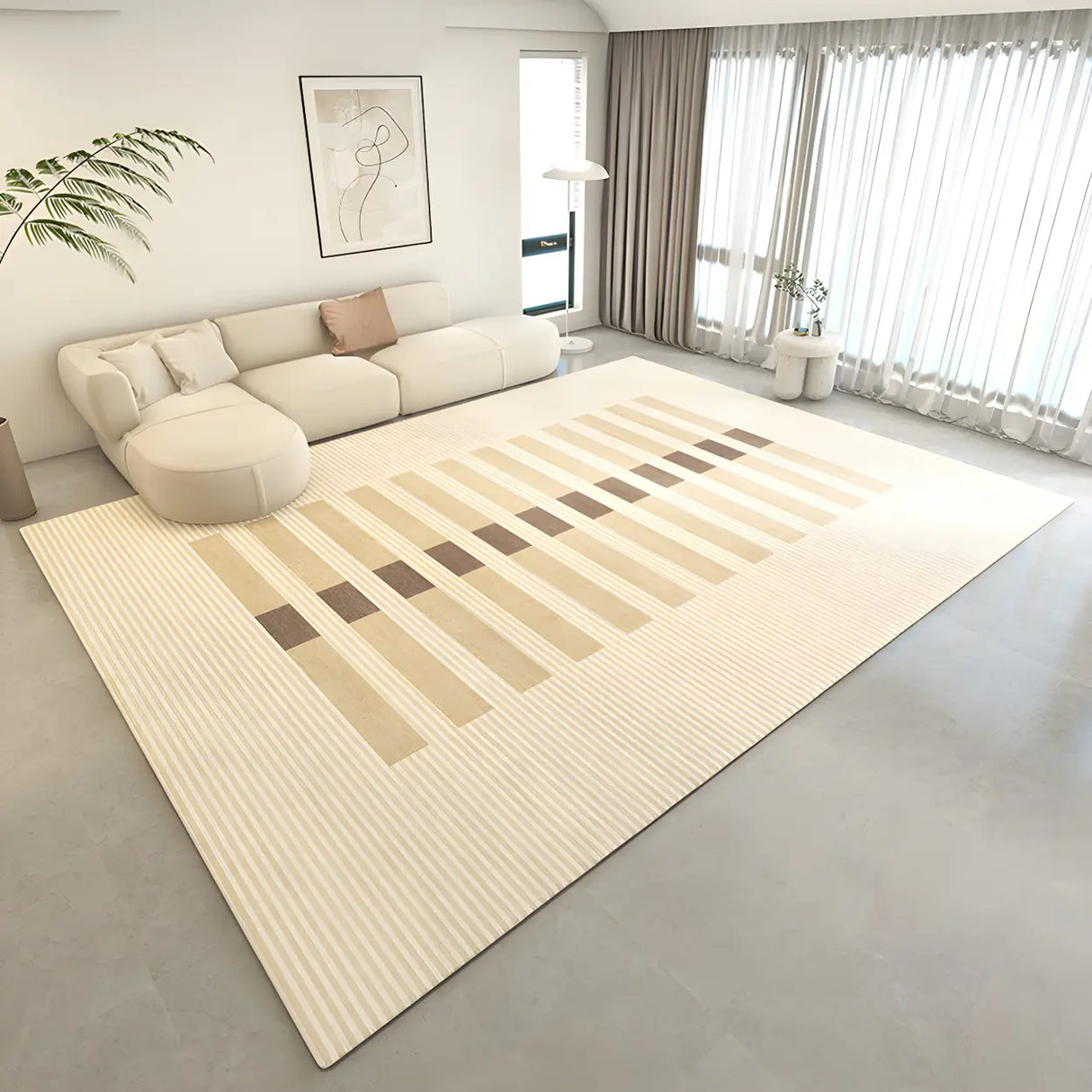 Modern Striped Rectangle Fabric Apricot Medium Area Rug Image - 19