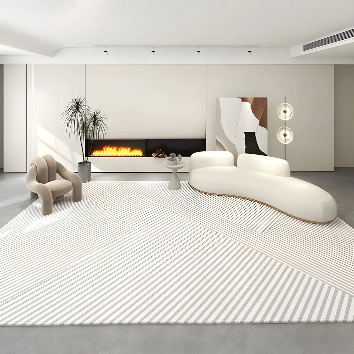 Modern Striped Rectangle Fabric Apricot Medium Area Rug Image - 2