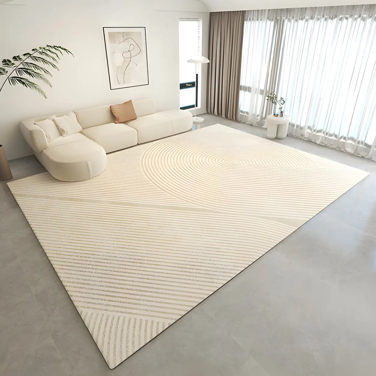 Modern Striped Rectangle Fabric Apricot Medium Area Rug Image - 20