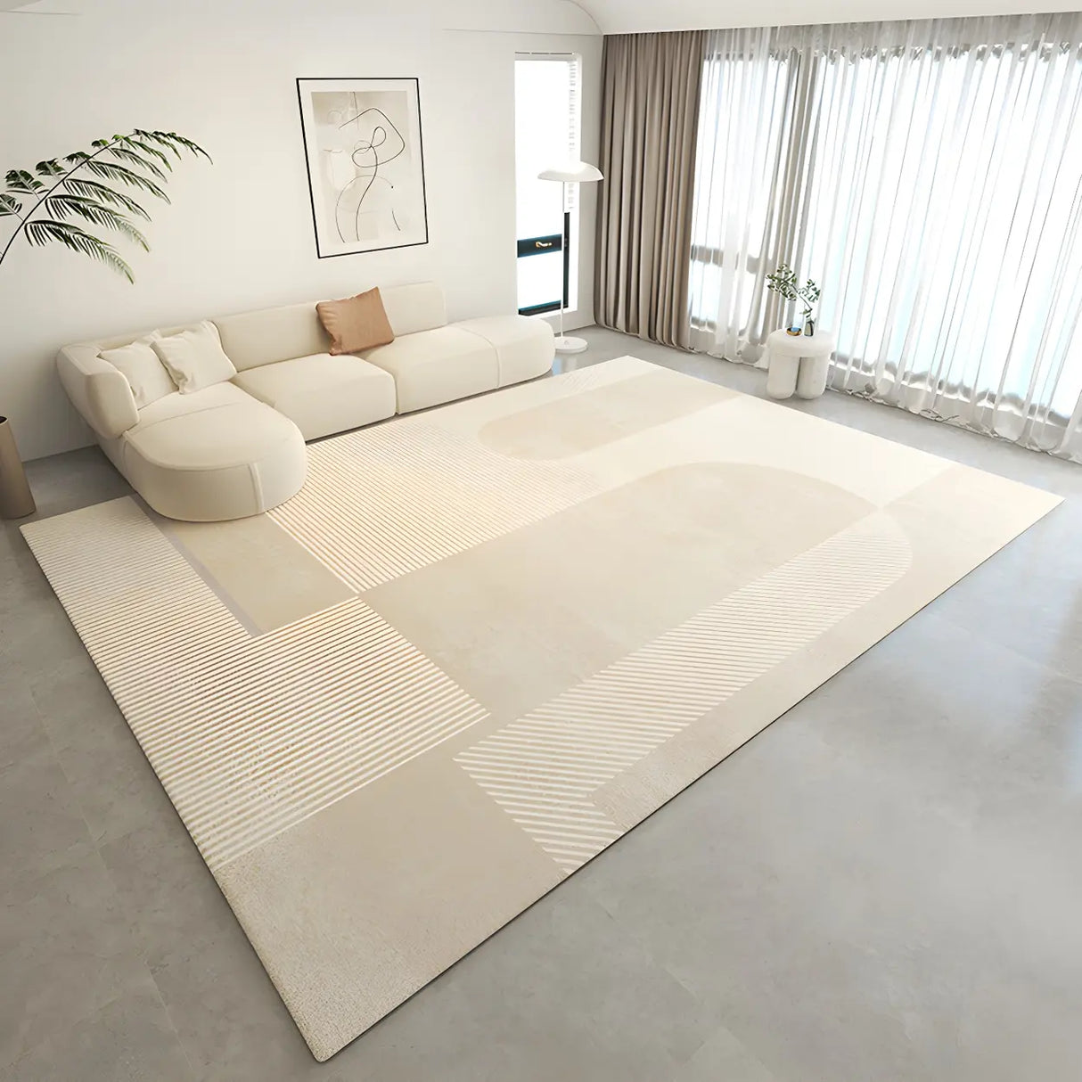 Modern Striped Rectangle Fabric Apricot Medium Area Rug Image - 4