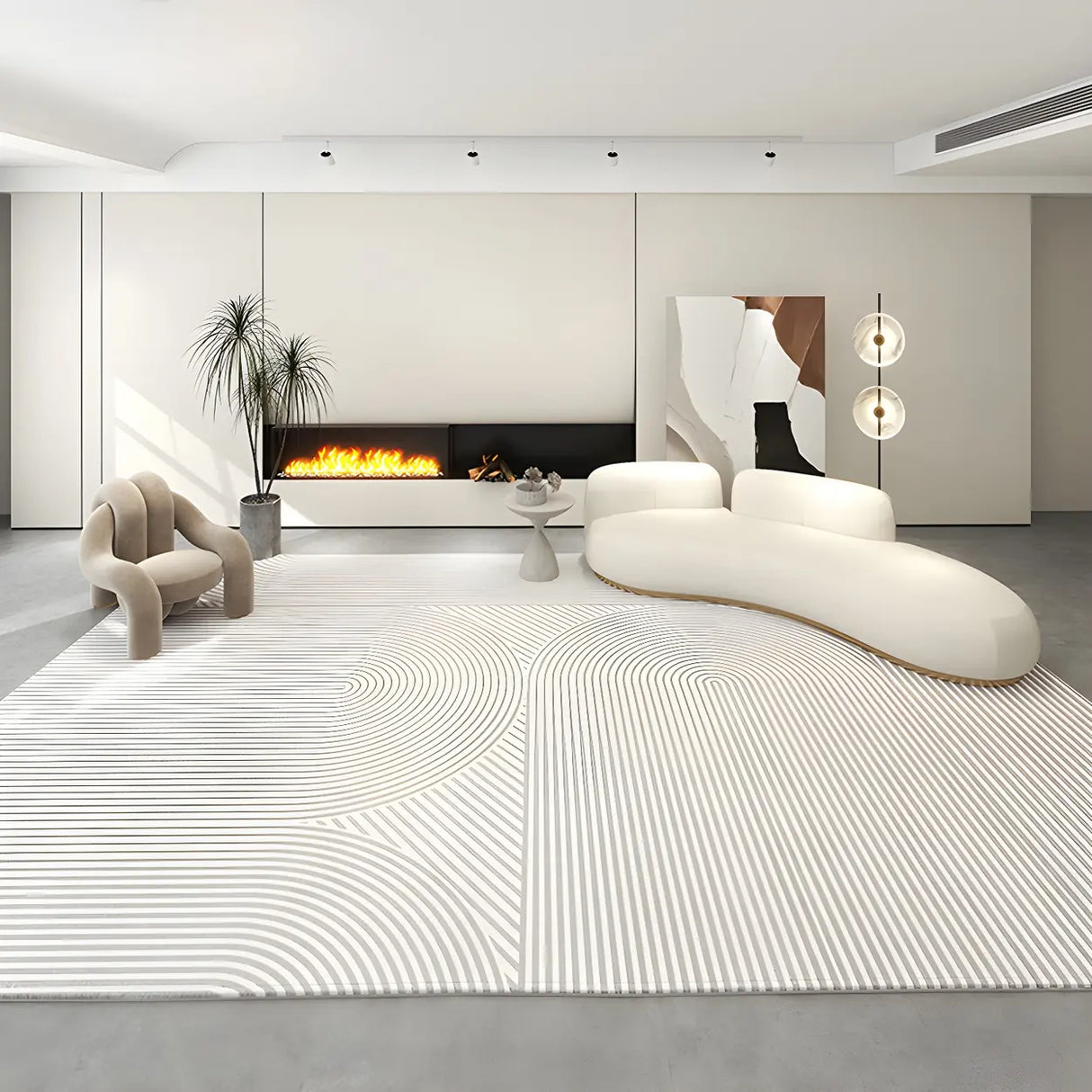 Modern Striped Rectangle Fabric Apricot Medium Area Rug Image - 7