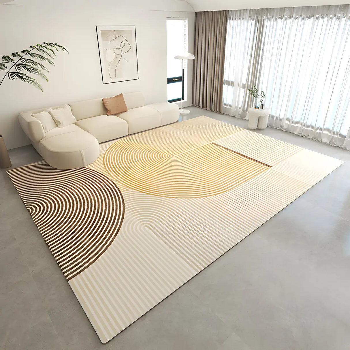 Modern Striped Rectangle Fabric Apricot Medium Area Rug Image - 8