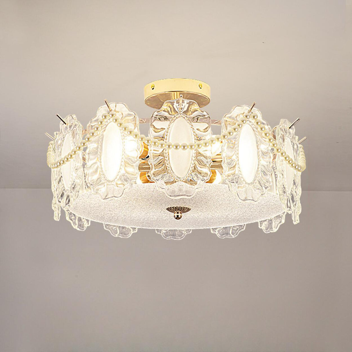 Modern Style Shell-Shaped Flush Mount Light Pearl Accents Image - 10