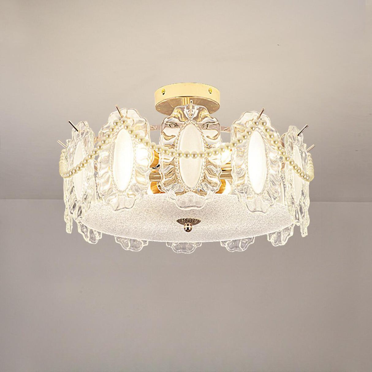 Modern Style Shell-Shaped Flush Mount Light Pearl Accents Image - 11
