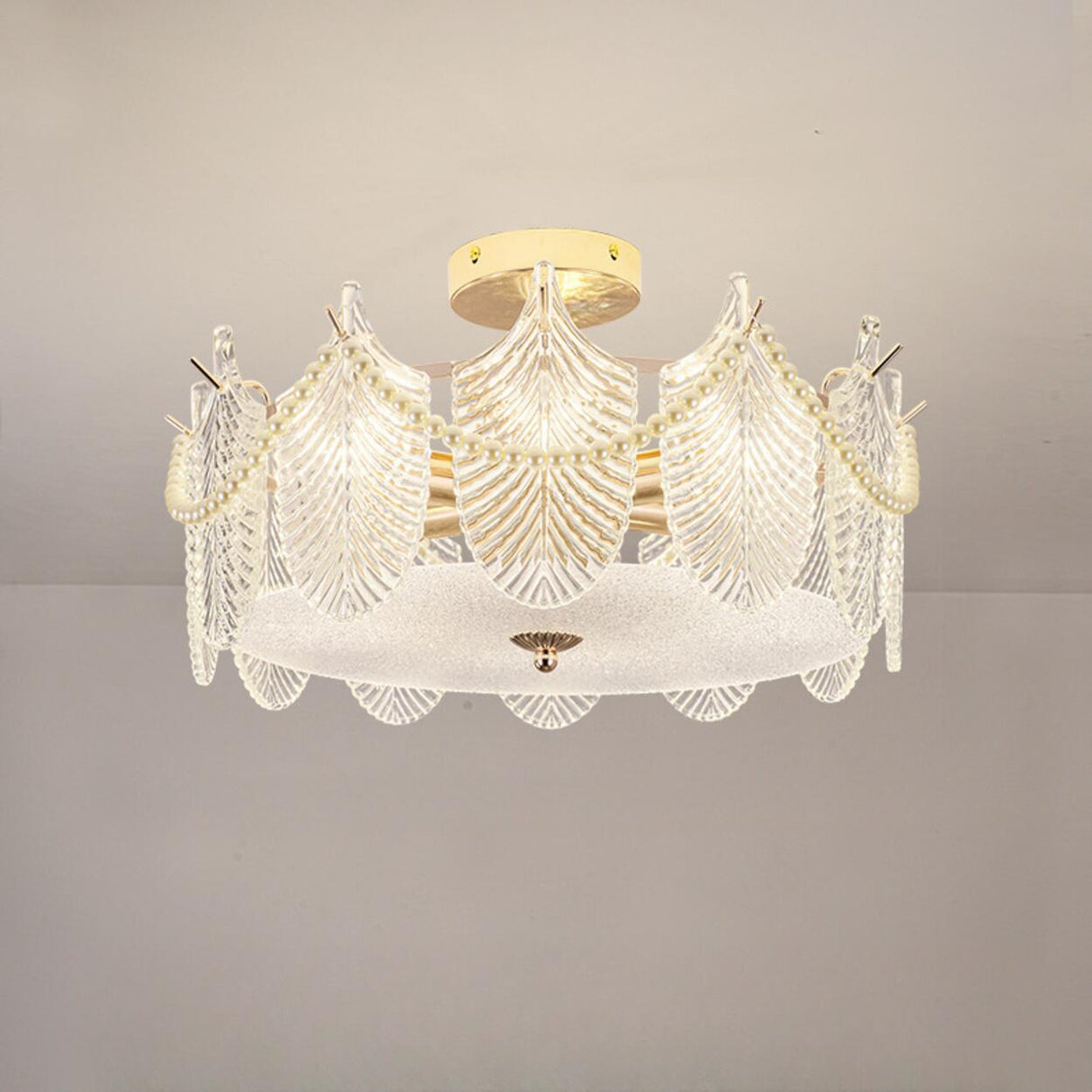 Modern Style Shell-Shaped Flush Mount Light Pearl Accents Image - 12
