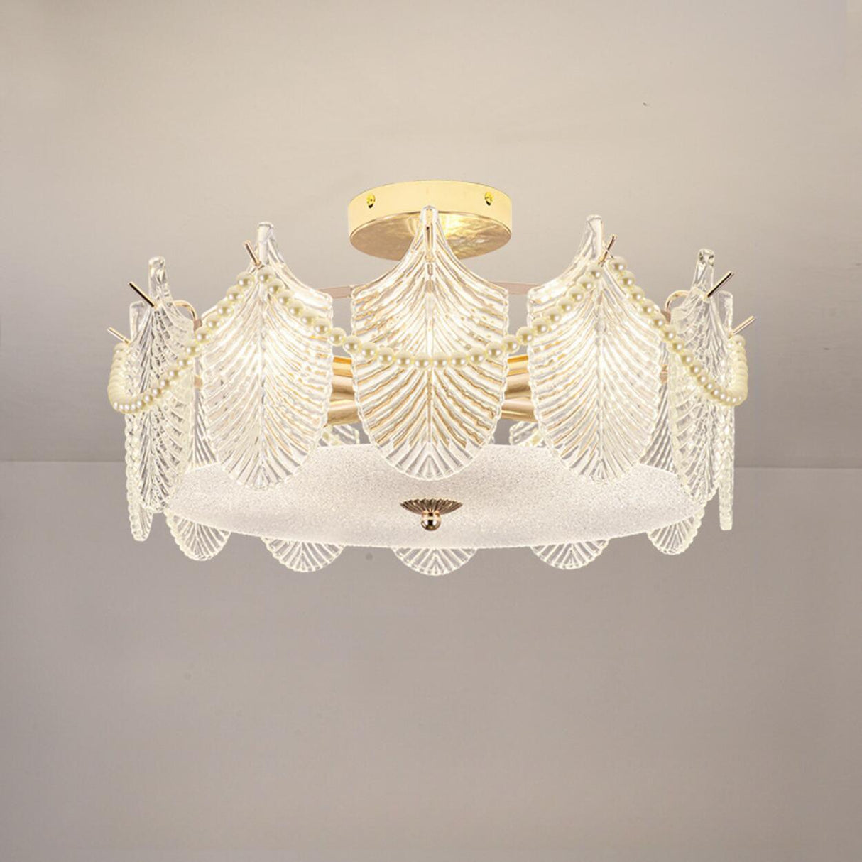 Modern Style Shell-Shaped Flush Mount Light Pearl Accents Image - 13