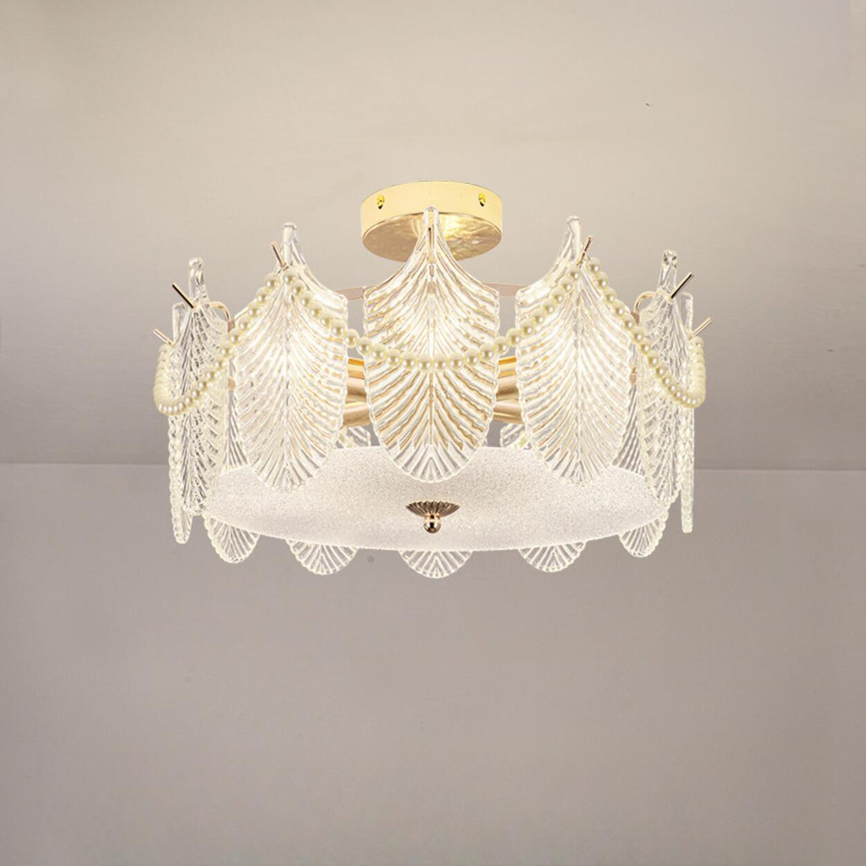 Modern Style Shell-Shaped Flush Mount Light Pearl Accents Image - 14