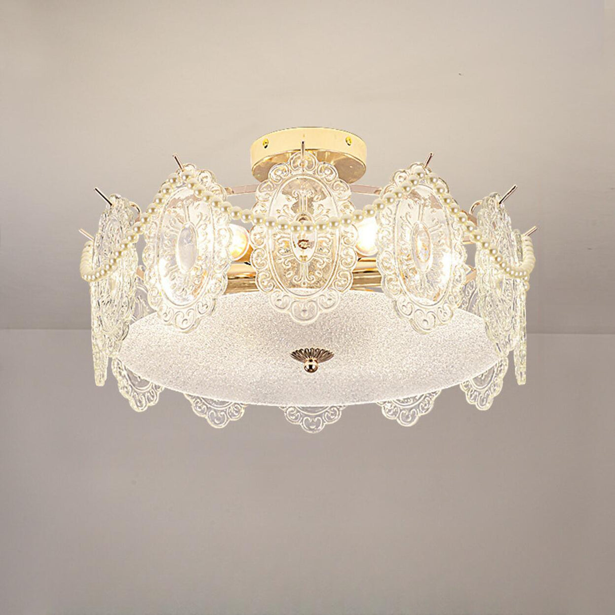 Modern Style Shell-Shaped Flush Mount Light Pearl Accents Image - 15