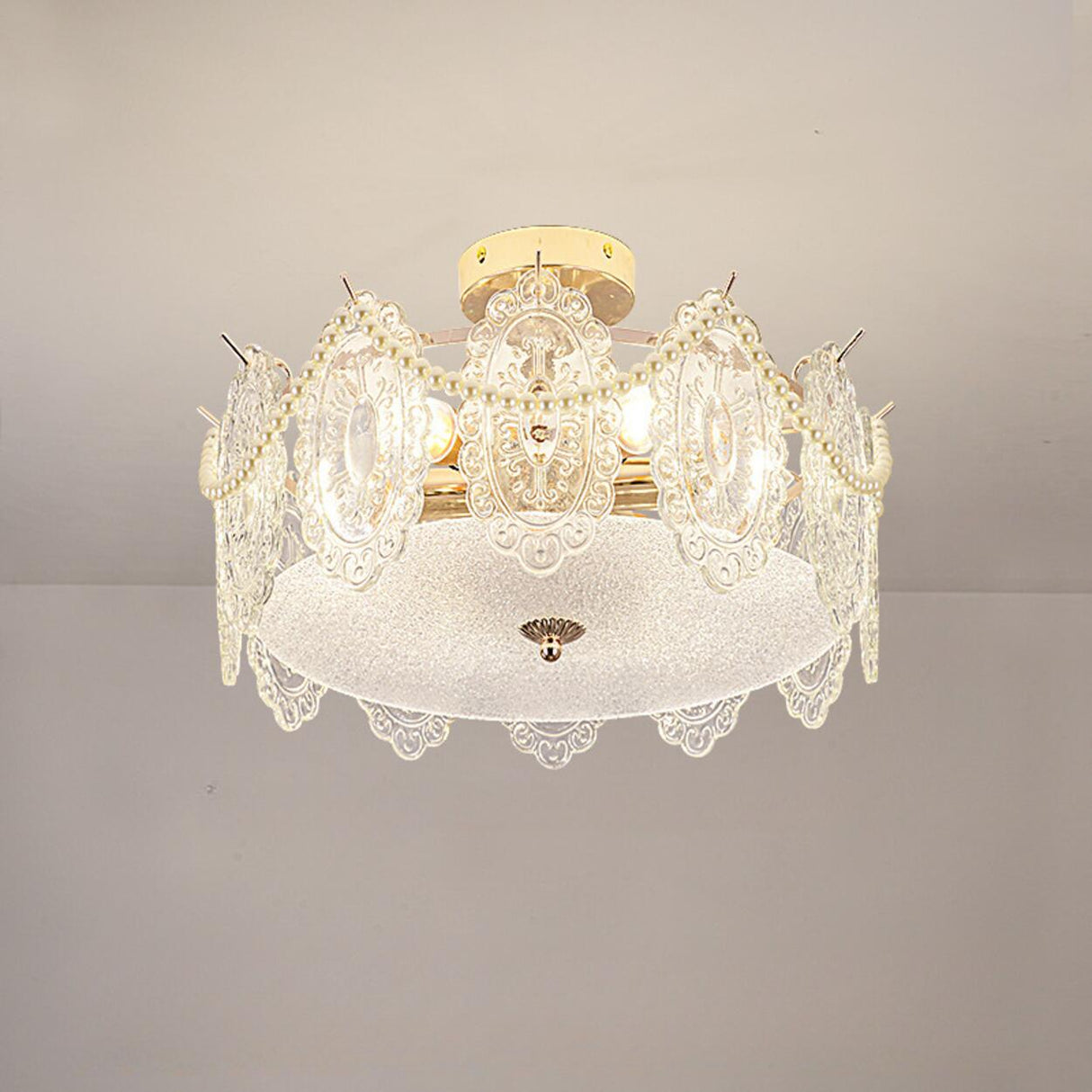 Modern Style Shell-Shaped Flush Mount Light Pearl Accents Image - 16