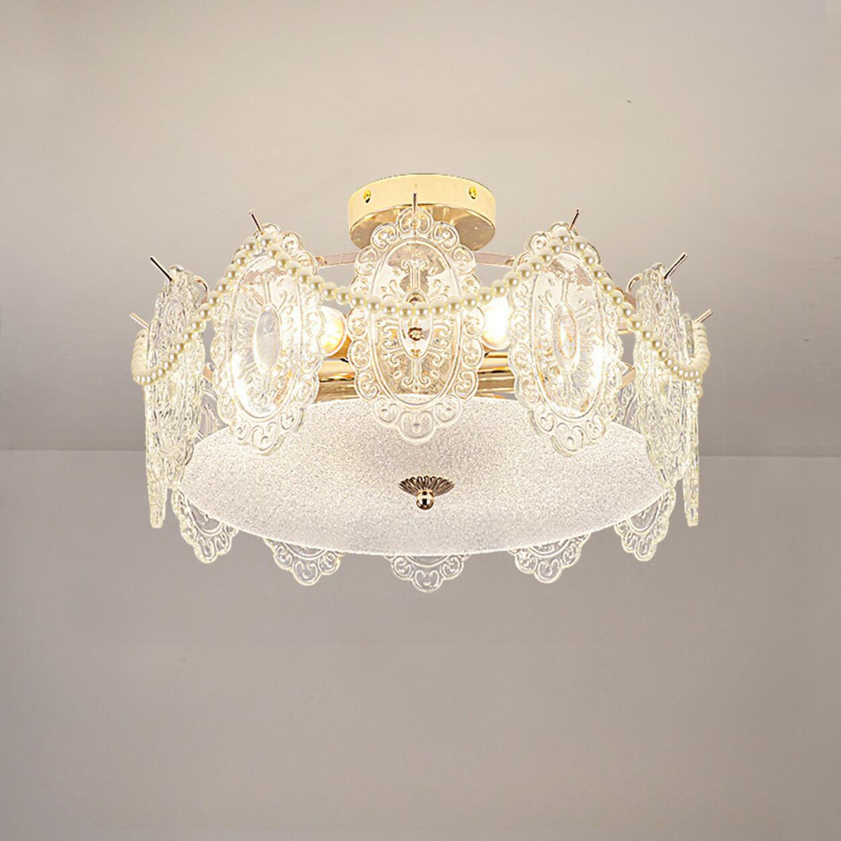 Modern Style Shell-Shaped Flush Mount Light Pearl Accents Image - 17
