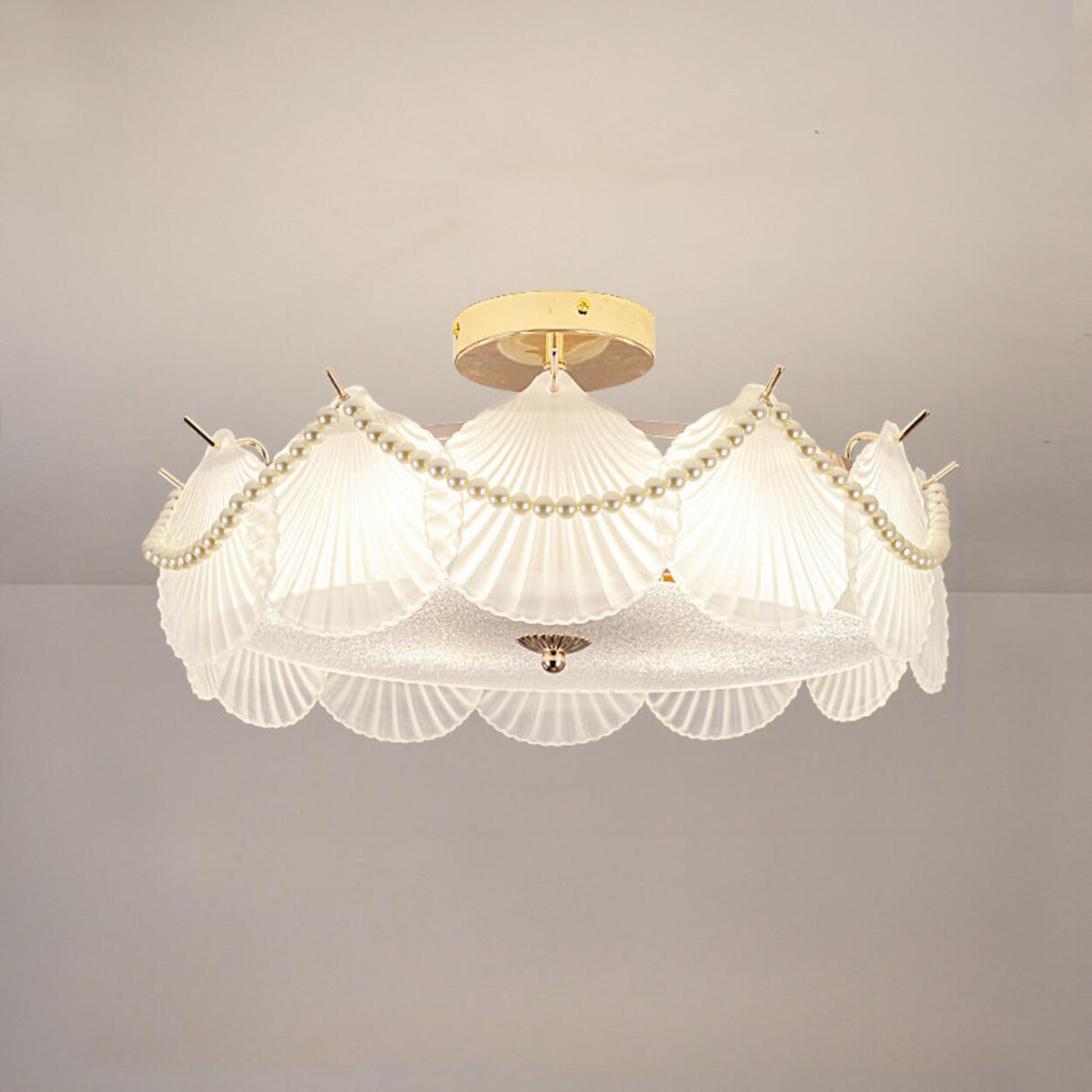 Modern Style Shell-Shaped Flush Mount Light Pearl Accents Image - 19