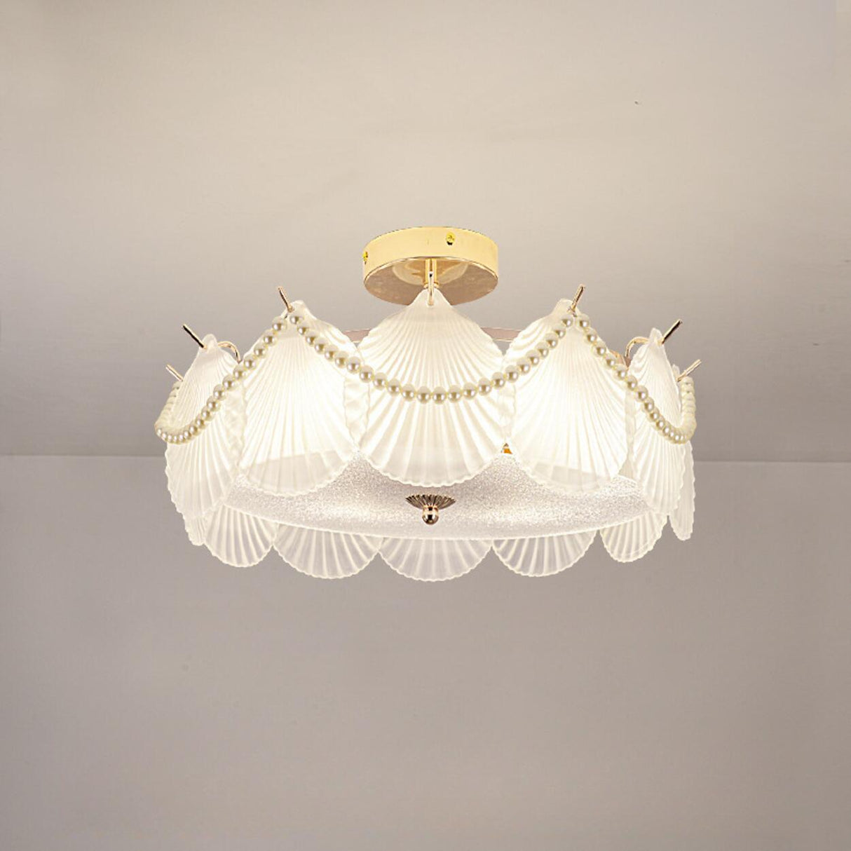 Modern Style Shell-Shaped Flush Mount Light Pearl Accents Image - 20