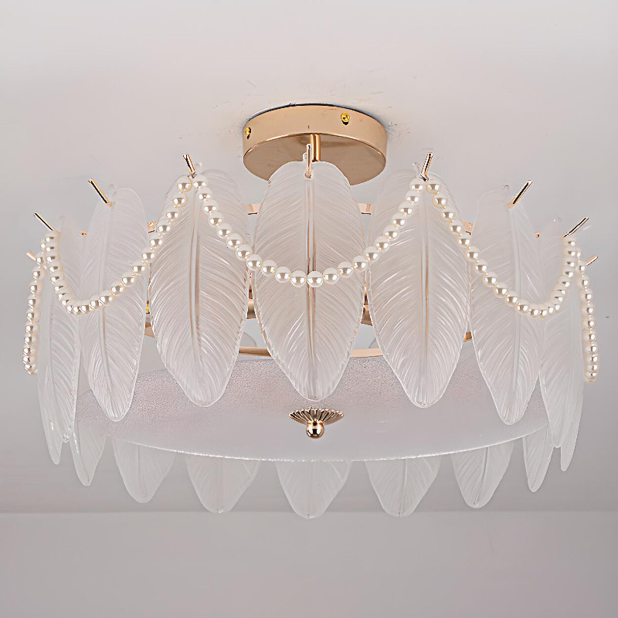 Modern Style Shell-Shaped Flush Mount Light Pearl Accents Image - 21