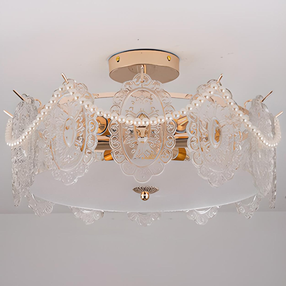 Modern Style Shell-Shaped Flush Mount Light Pearl Accents Image - 22