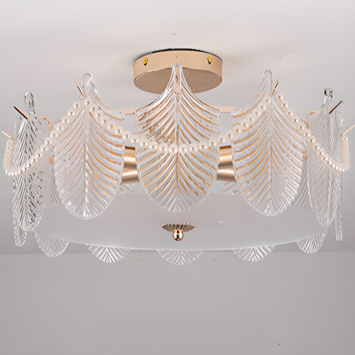 Modern Style Shell-Shaped Flush Mount Light Pearl Accents Image - 23