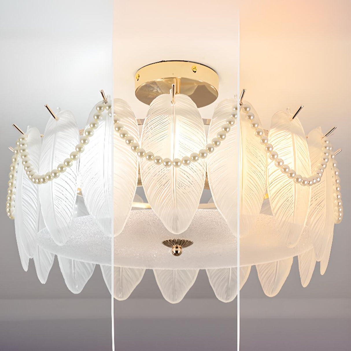 Modern Style Shell-Shaped Flush Mount Light Pearl Accents Image - 24