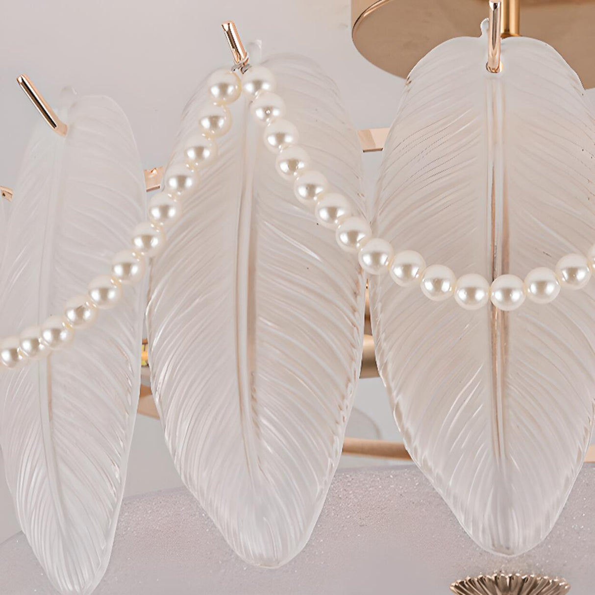 Modern Style Shell-Shaped Flush Mount Light Pearl Accents Image - 25