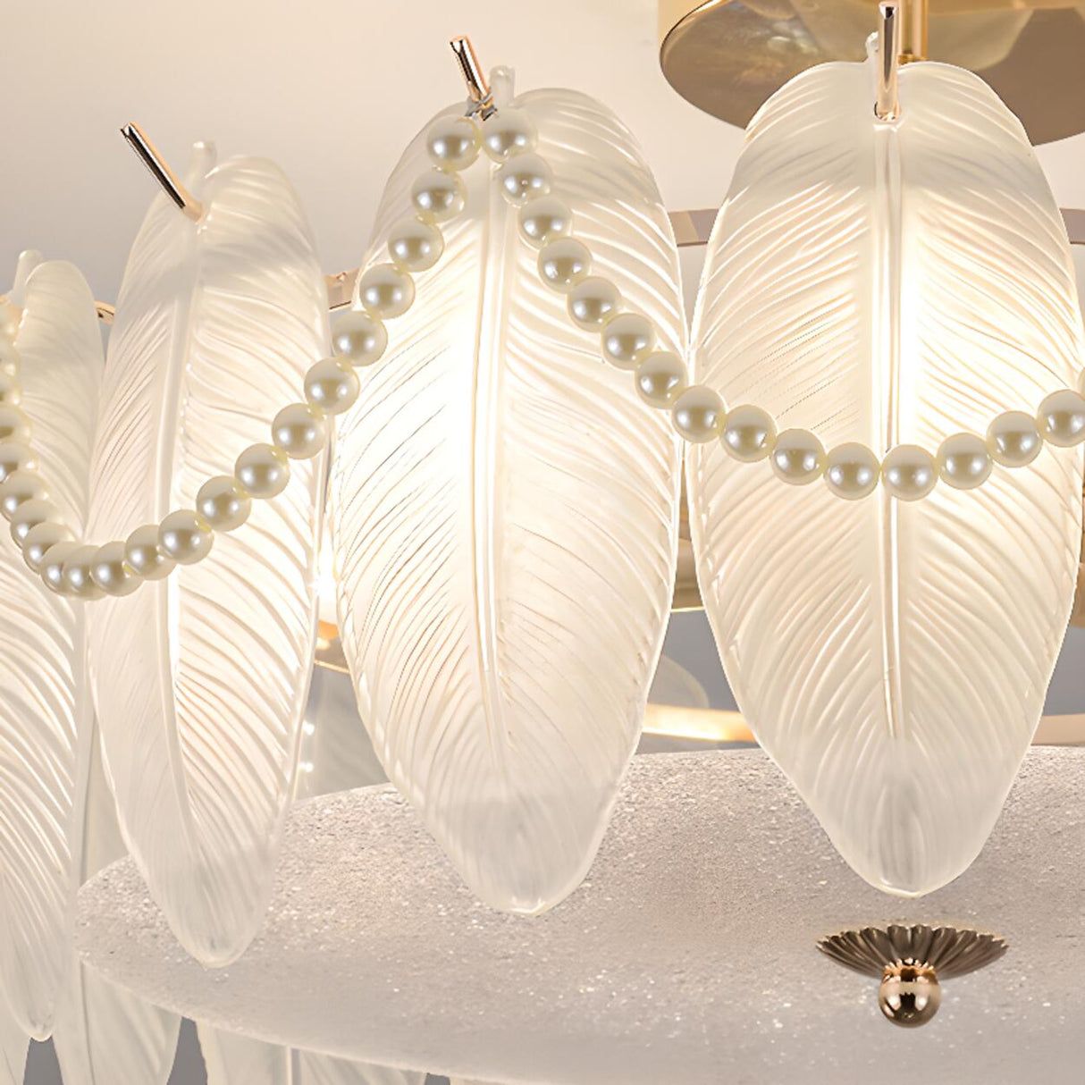 Modern Style Shell-Shaped Flush Mount Light Pearl Accents Image - 27