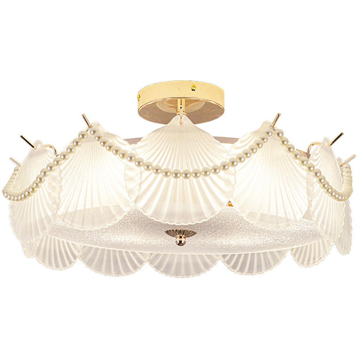 Modern Style Shell-Shaped Flush Mount Light Pearl Accents Image - 5