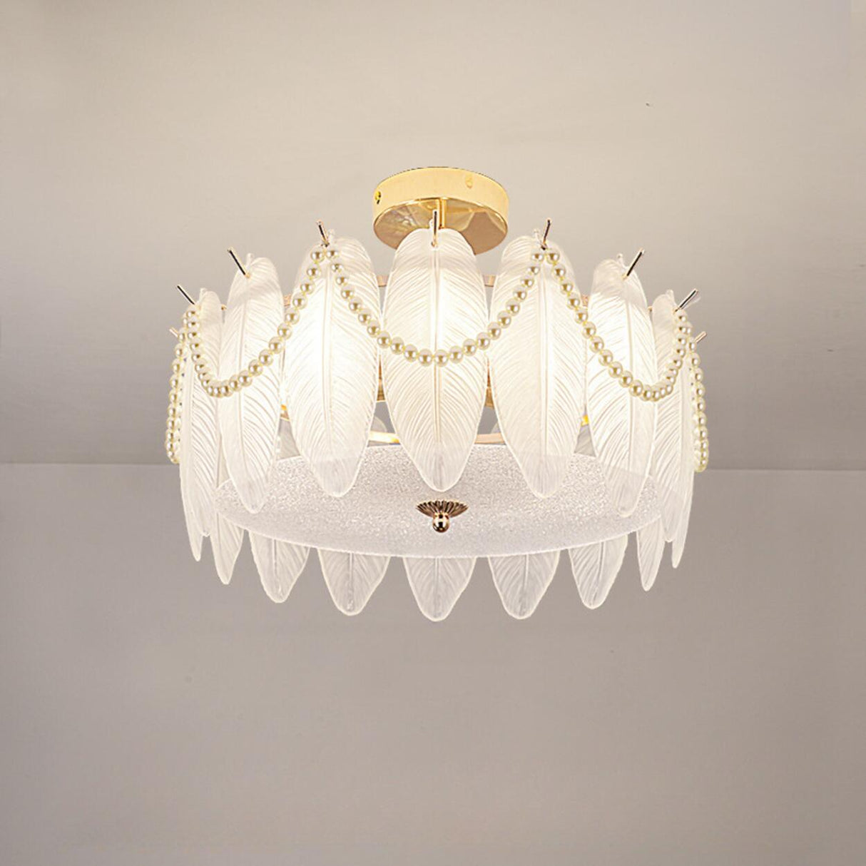 Modern Style Shell-Shaped Flush Mount Light Pearl Accents Image - 6