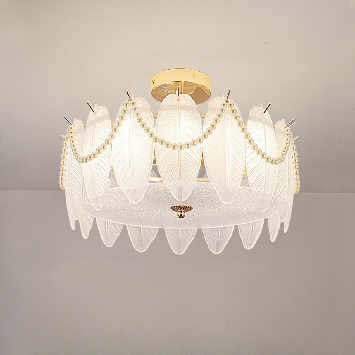 Modern Style Shell-Shaped Flush Mount Light Pearl Accents Image - 7