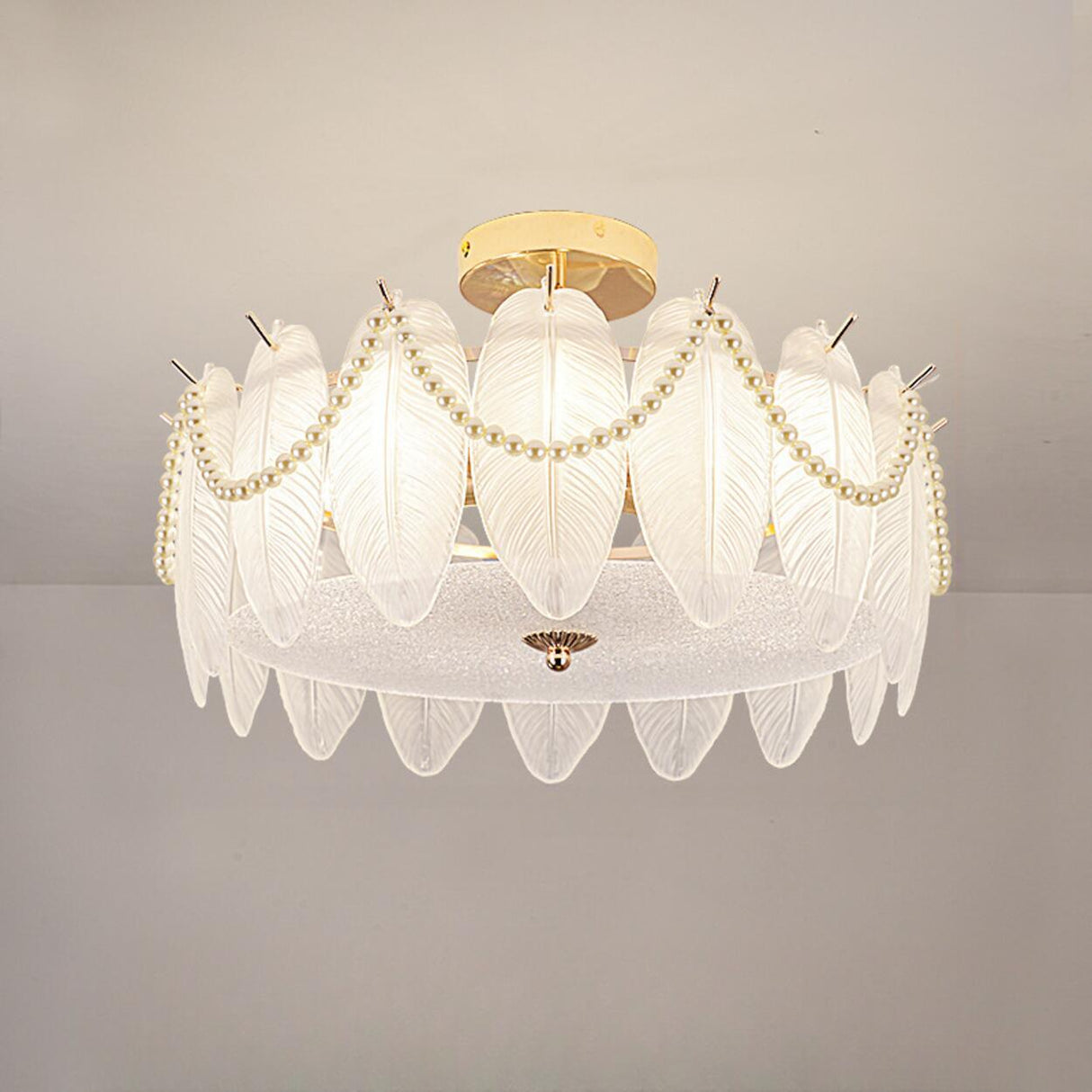 Modern Style Shell-Shaped Flush Mount Light Pearl Accents Image - 8