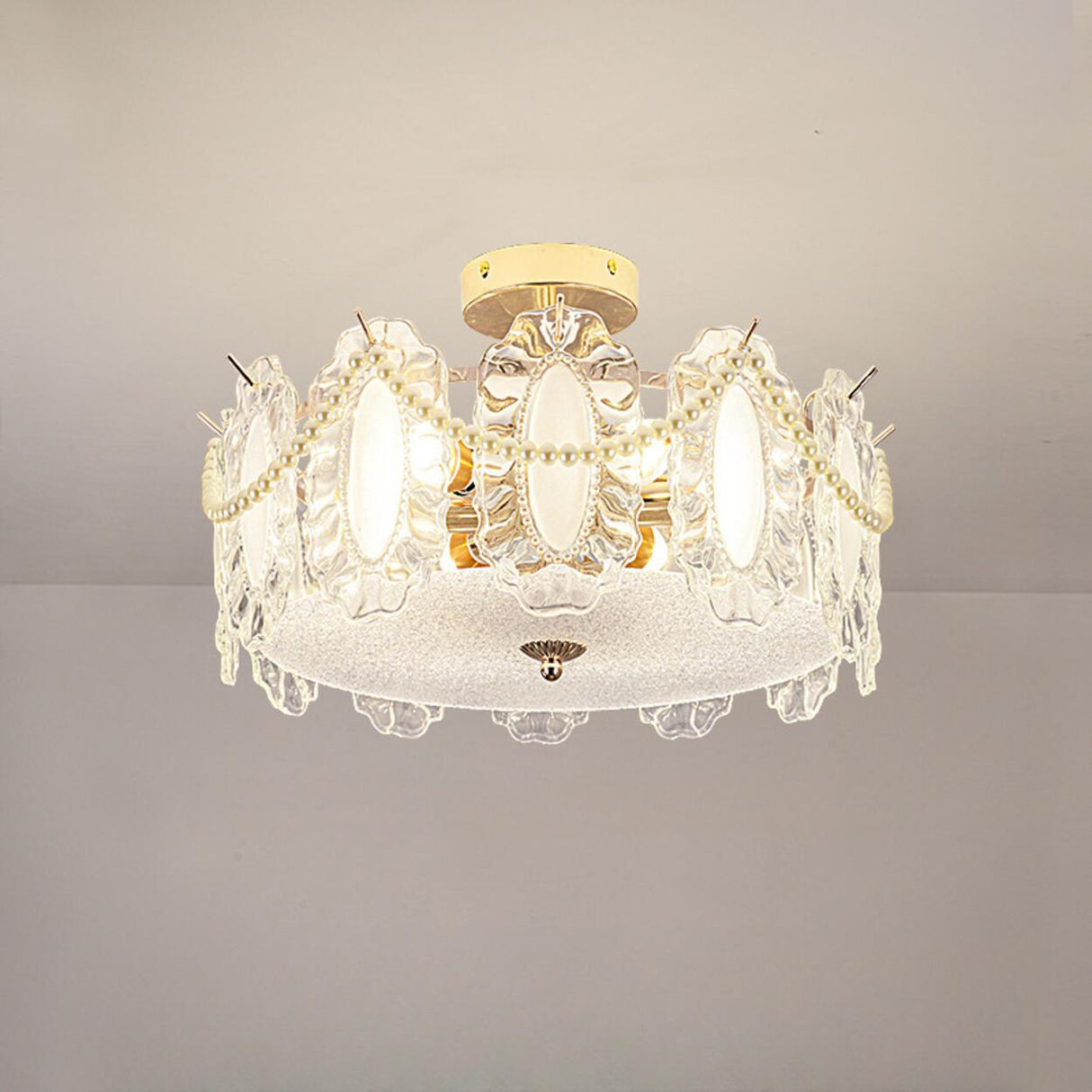 Modern Style Shell-Shaped Flush Mount Light Pearl Accents Image - 9