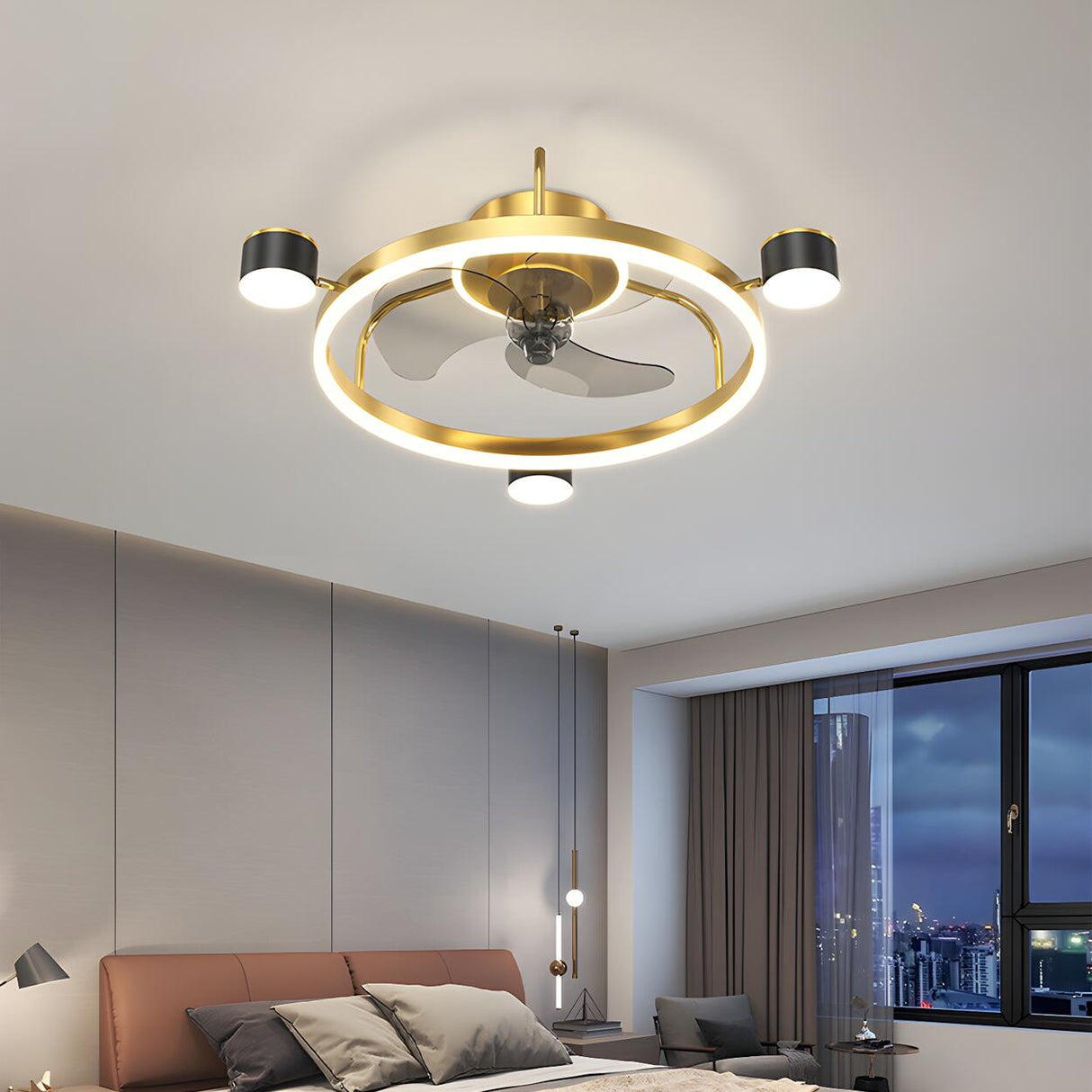 Modern Stylish Ring Ceiling Fan with Multiple Lights Image - 1