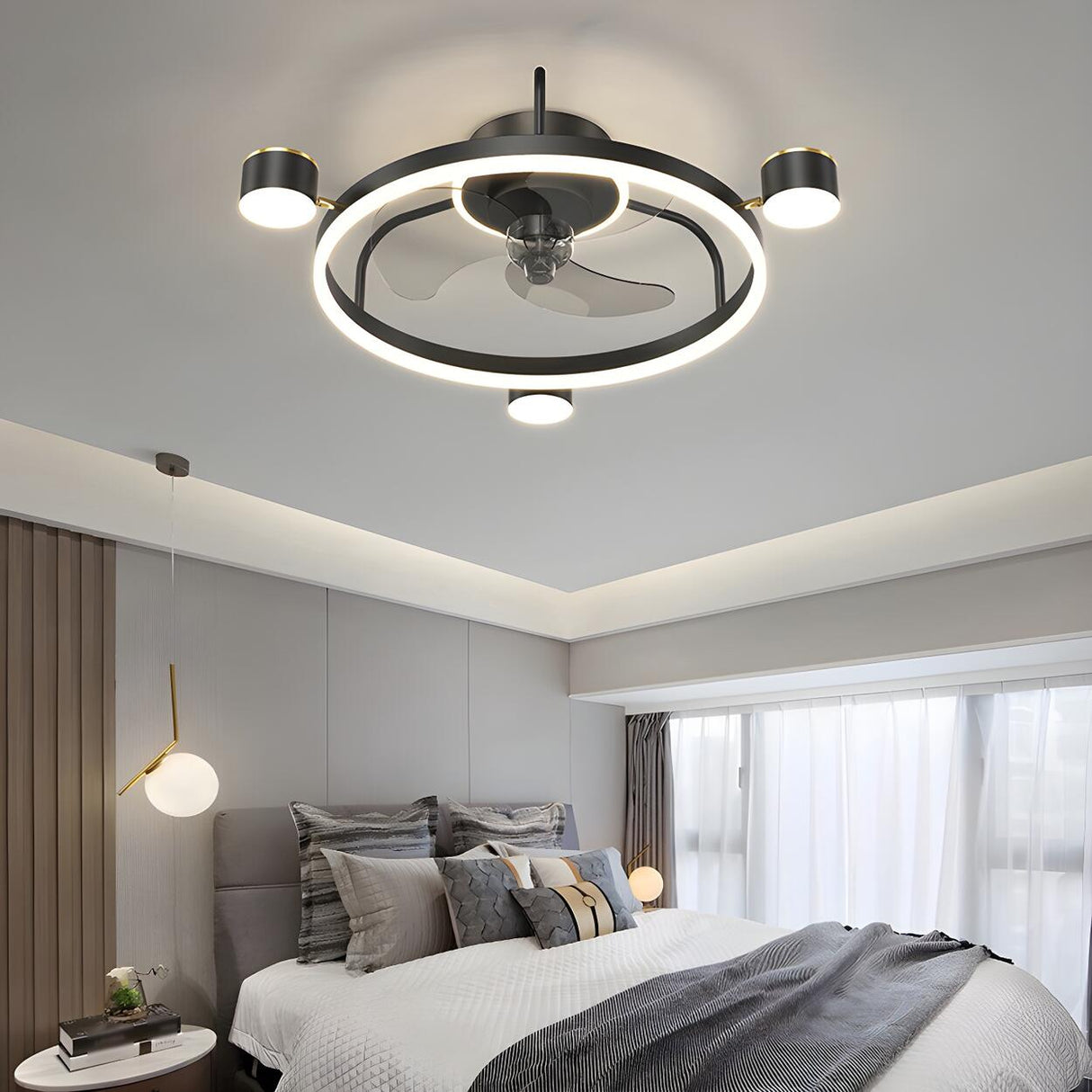 Modern Stylish Ring Ceiling Fan with Multiple Lights Image - 13