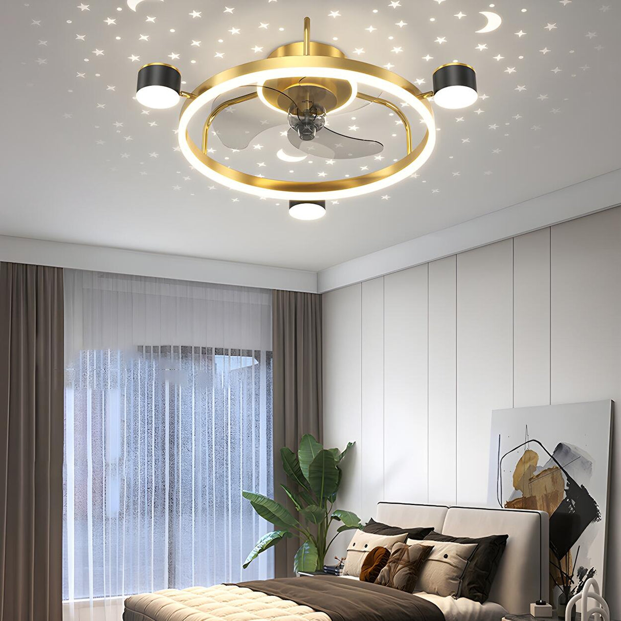 Modern Stylish Ring Ceiling Fan with Multiple Lights Image - 14