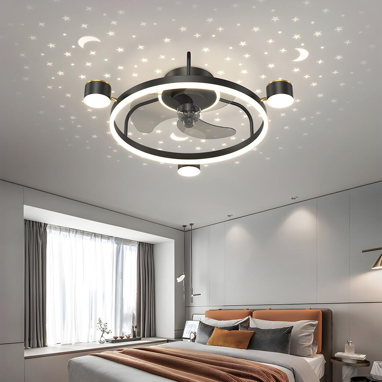 Modern Stylish Ring Ceiling Fan with Multiple Lights Image - 16