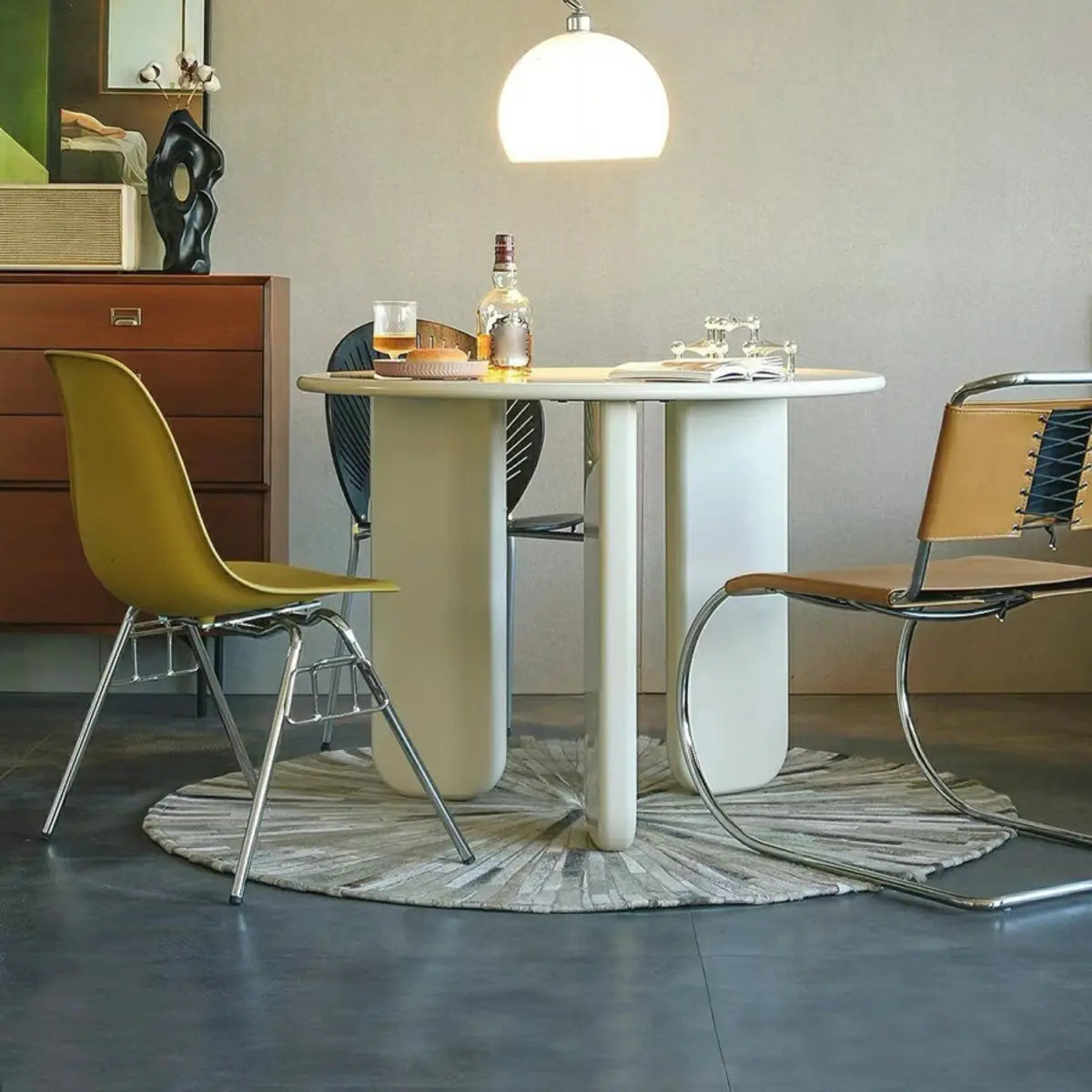 Modern Stylish Round White Wood Dining Table for Kitchen Image - 1