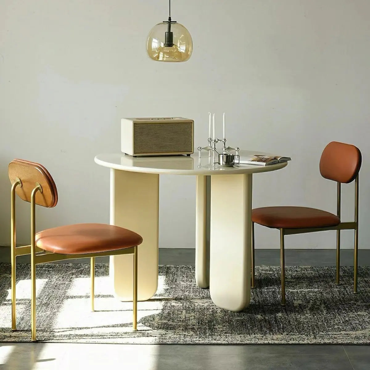 Modern Stylish Round White Wood Dining Table for Kitchen Image - 3