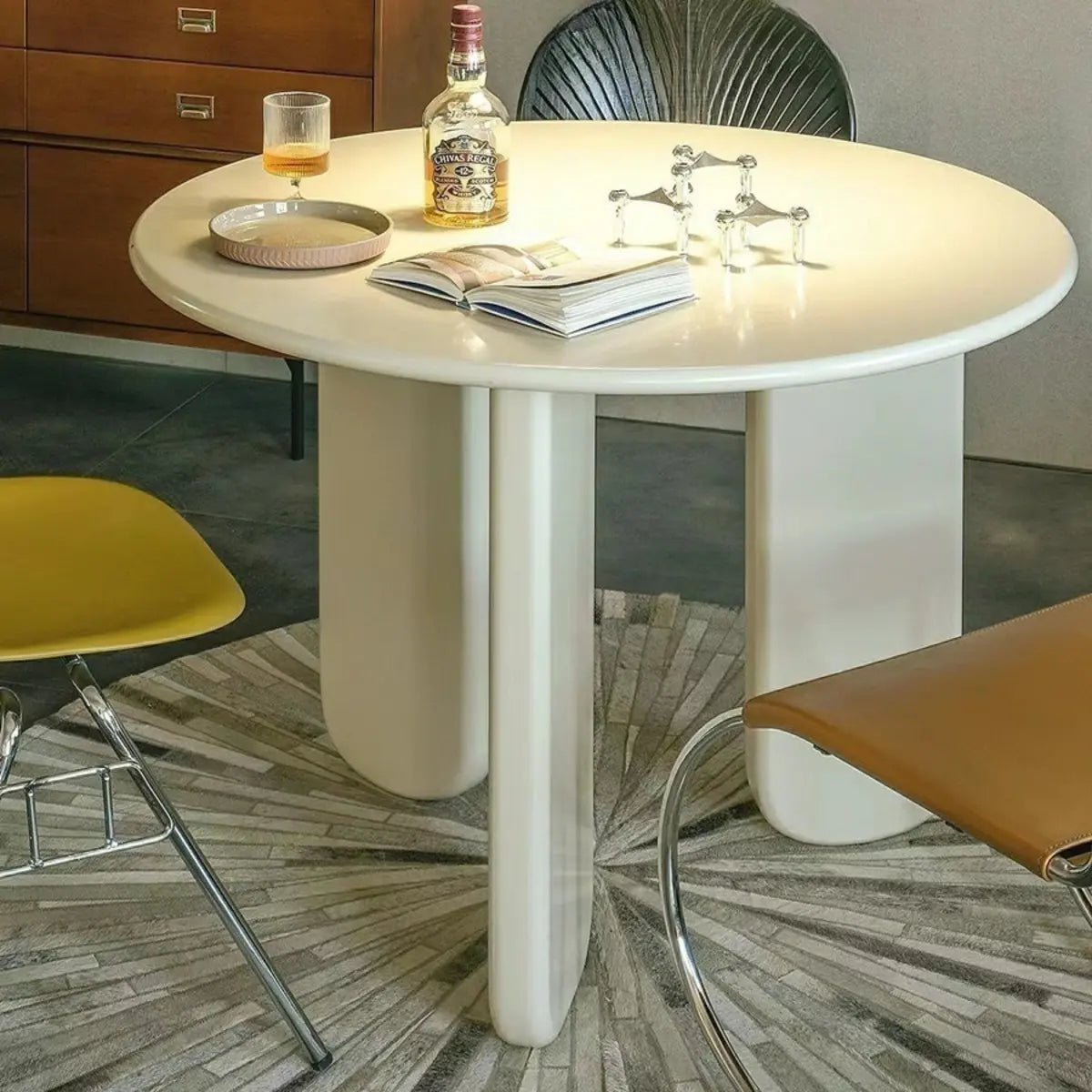 Modern Stylish Round White Wood Dining Table for Kitchen Image - 4