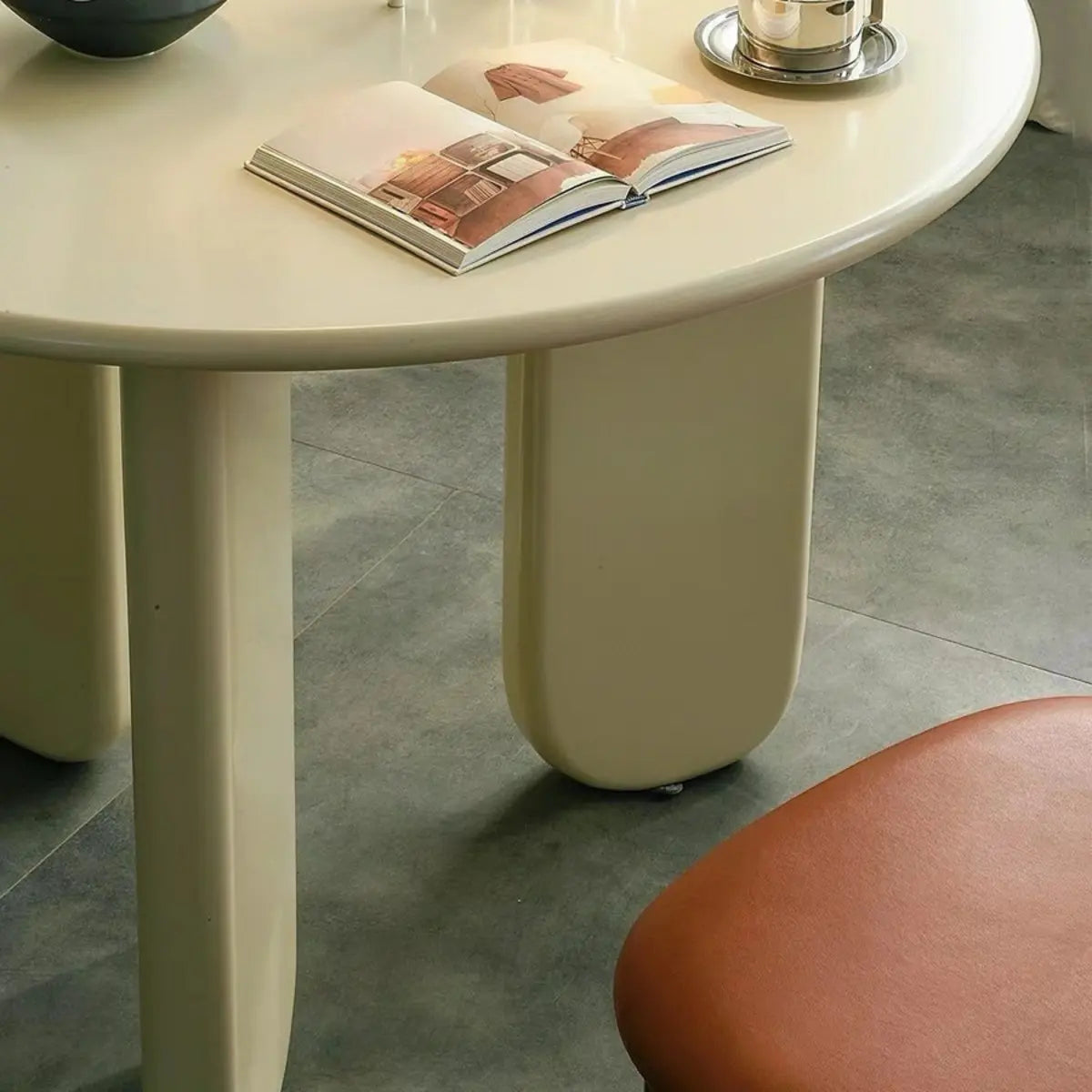 Modern Stylish Round White Wood Dining Table for Kitchen Image - 5