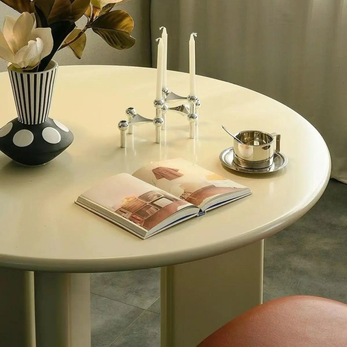 Modern Stylish Round White Wood Dining Table for Kitchen Image - 7